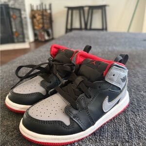 Nike Jordan 1 Black and Gray Sneakers with Red Accents